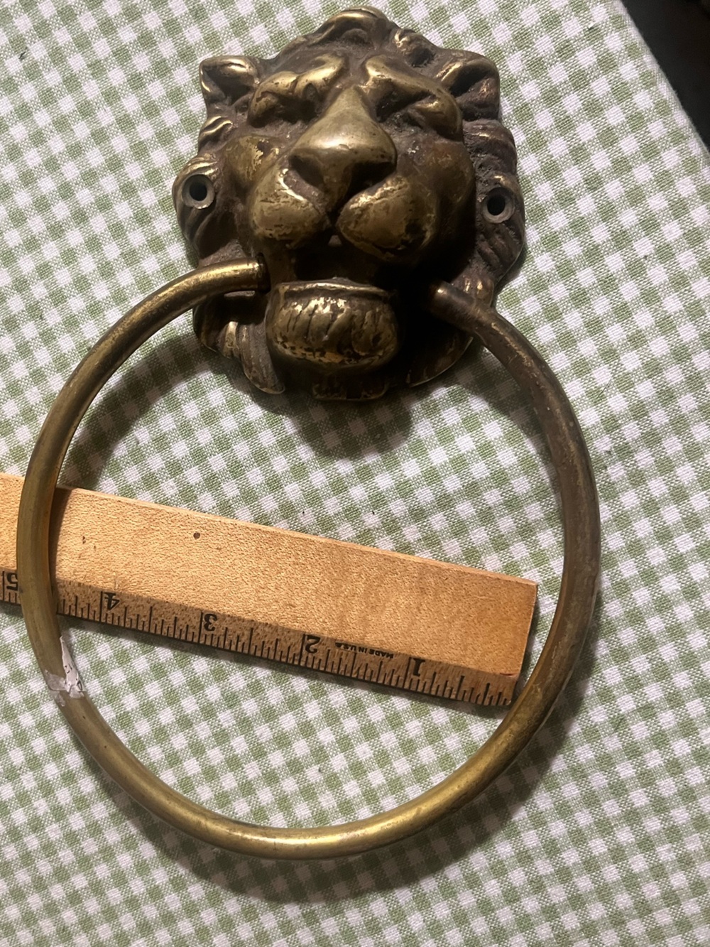 Brass Lion Head Ring Towel Holder - Antique Style